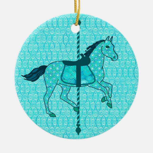 Carousel Horse - Turquoise and Aqua Ceramic Ornament (Front)