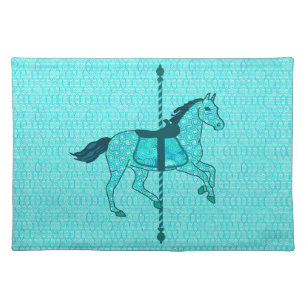 Carousel Horse - Turquoise and Aqua Cloth Placemat