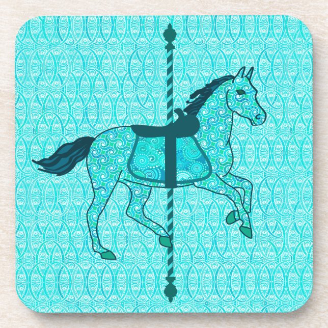 Carousel Horse - Turquoise and Aqua Coaster (Front)