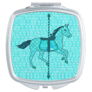 Carousel Horse - Turquoise and Aqua Compact Mirror