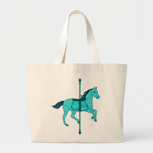 Carousel Horse _ Turquoise and Aqua Large Tote Bag