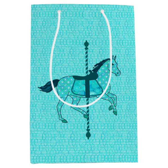 Carousel Horse - Turquoise and Aqua Medium Gift Bag (Front)