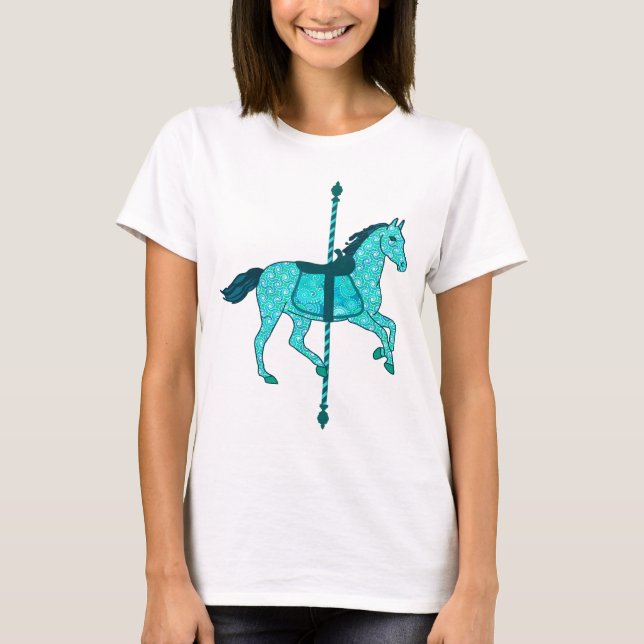 Carousel Horse - Turquoise and Aqua T-Shirt (Front)