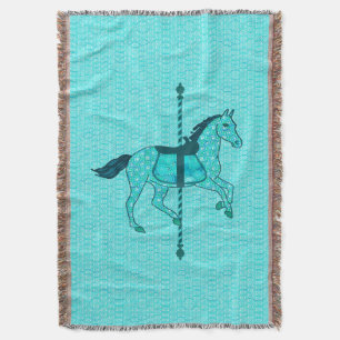 Carousel Horse - Turquoise and Aqua Throw Blanket