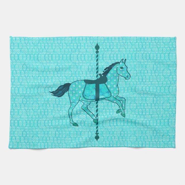 Carousel Horse - Turquoise and Aqua Towel (Horizontal)