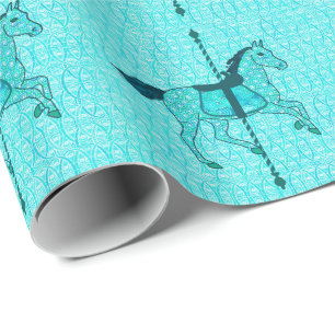 Carousel Horse - Turquoise and Aqua Wrapping Paper