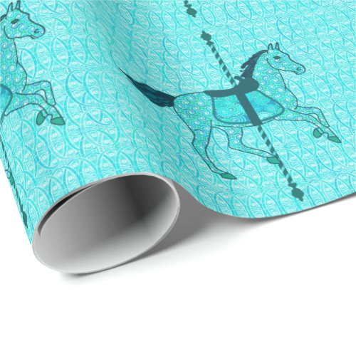 Carousel Horse _ Turquoise and Aqua Wrapping Paper
