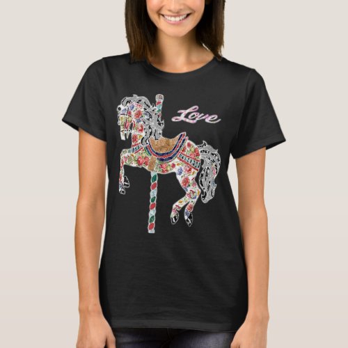 Carousel horse vintage illustration quilting style T_Shirt