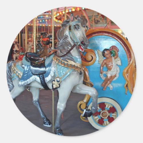 Carousel Horse with Cherub Classic Round Sticker