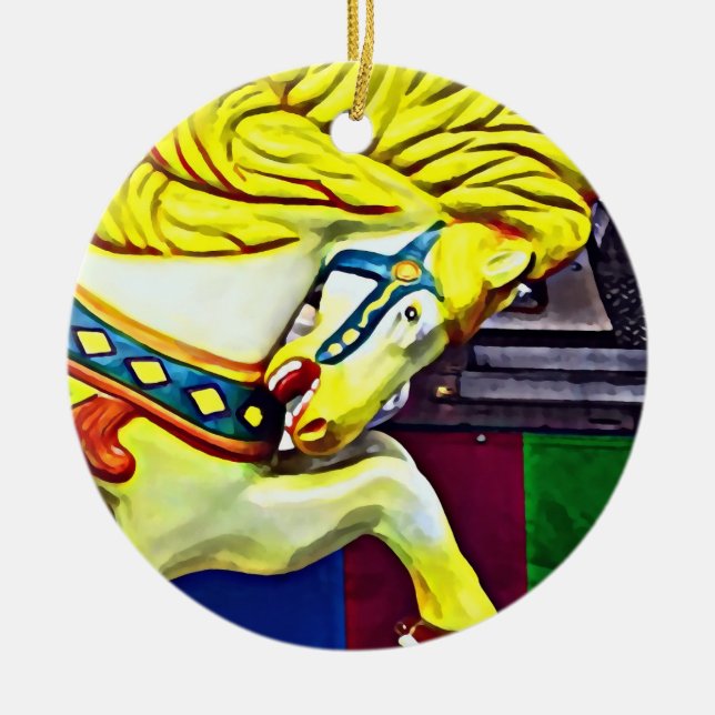 Carousel Horse With Yellow Mane Ceramic Ornament (Front)