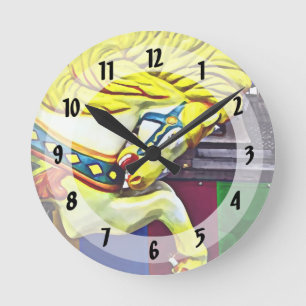 Carousel Horse With Yellow Mane Round Clock