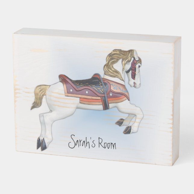 Carousel Horse Wooden Box Sign (Angled Horizontal)