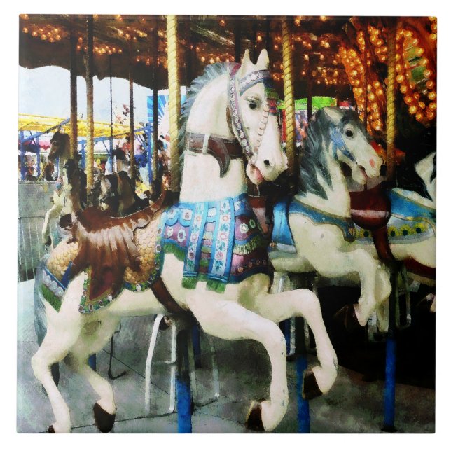 Carousel Horses Ceramic Tile (Front)