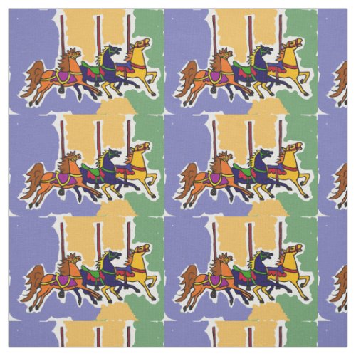 Carousel Horses Folk Art Fabric