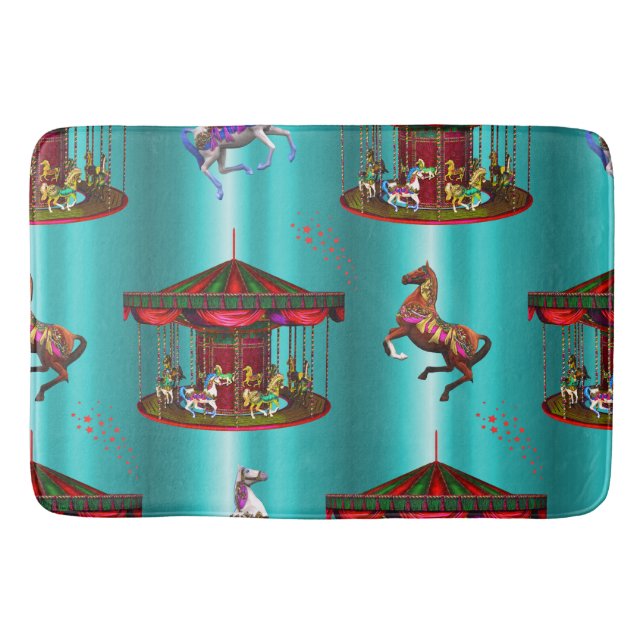 Carousel Horses on Blue Bathroom Mat (Front)