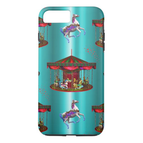 Carousel Horses on Blue iPhone 8 Plus7 Plus Case