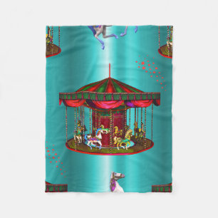 Carousel Horses on Blue Fleece Blanket