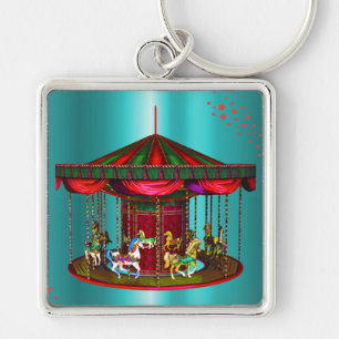 Carousel Horses on Blue Keychain