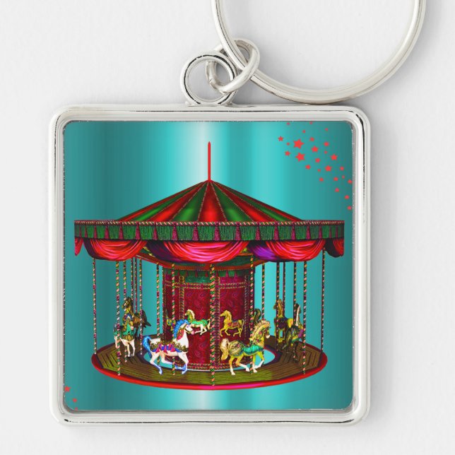 Carousel Horses on Blue Keychain (Front)