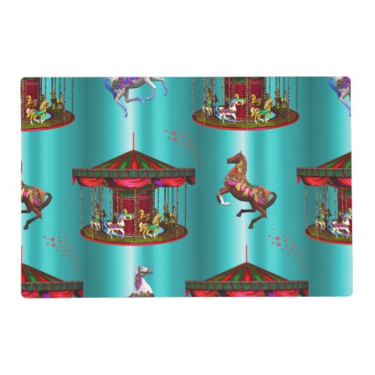 Carousel Horses on Blue Placemat