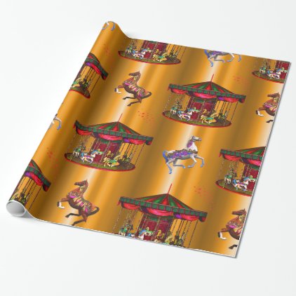 Carousel Horses on Gold Wrapping Paper
