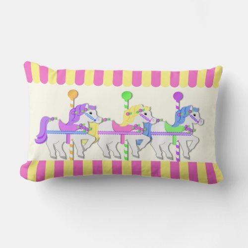 Carousel Horses Pink Lumbar Pillow