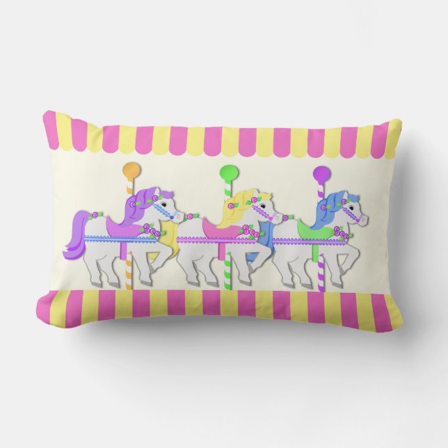 Carousel Horses Pink Lumbar Pillow (Front)