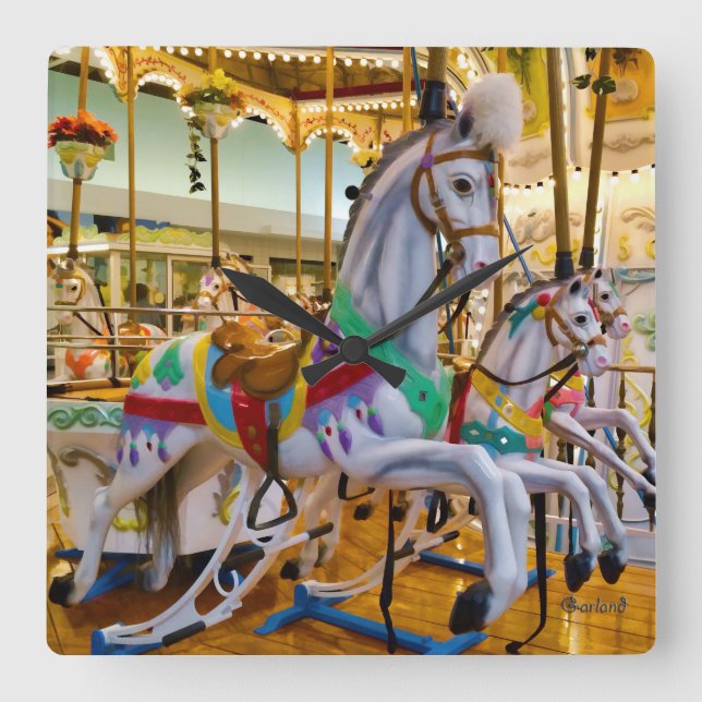 Carousel Horses Square Wall Clock (Front)