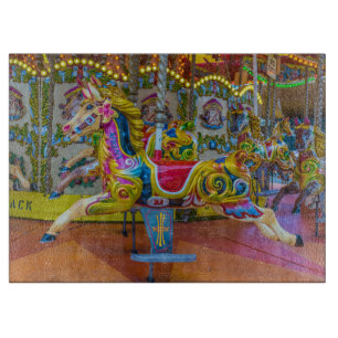 Carousel horses view glass cutting board
