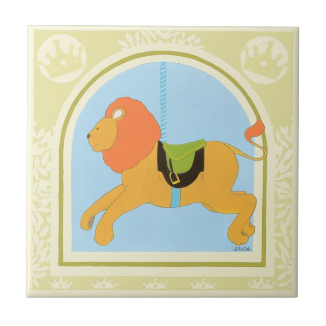 Carousel Lion by June Erica Vess Ceramic Tile (Front)