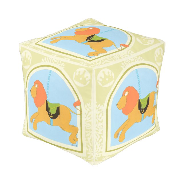 Carousel Lion by June Erica Vess Pouf (Angled Front)