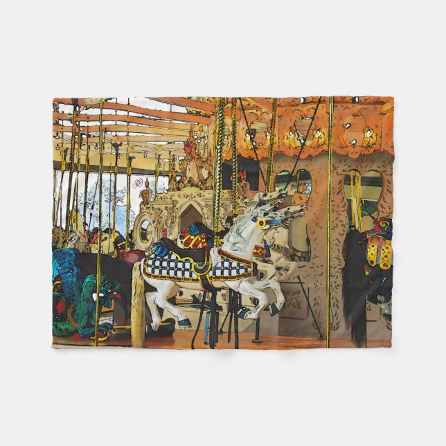 Carousel Magic - Merry-go-Round Fleece Blanket (Front (Horizontal))