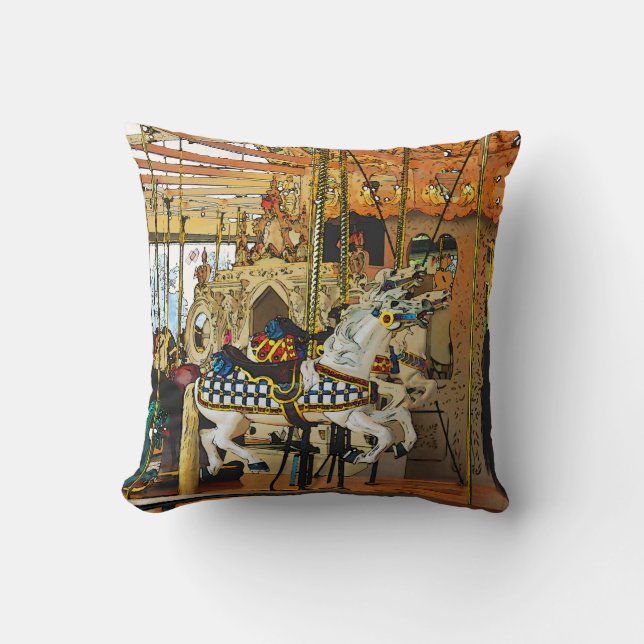 Carousel Magic - Merry-go-Round Throw Pillow (Front)