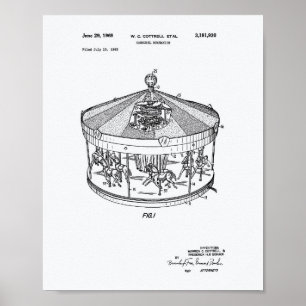 Carousel Mechanism 1965 Patent Art White Paper Poster