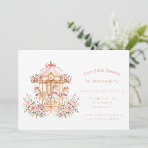 Carousel Of Dreams 1st. Birthday Girl Party Invitation