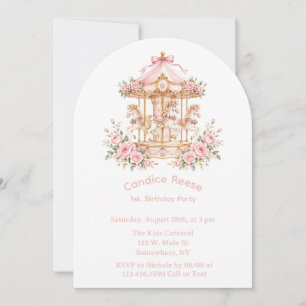 Carousel Of Dreams 1st. Birthday Girl Party Invitation