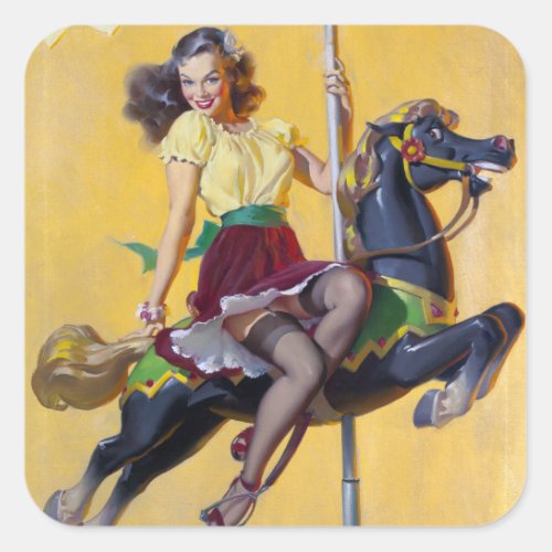 Carousel Pin Up Square Sticker