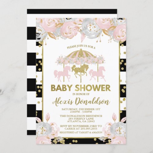 Carousel Pink and Gold Baby Shower Invitation