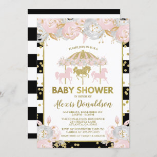 Carousel Pink and Gold Baby Shower Invitation