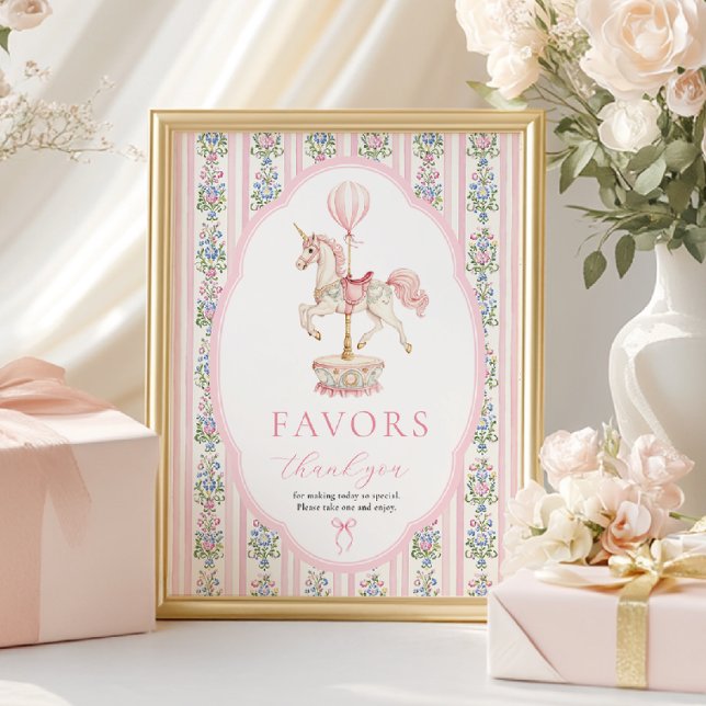 Carousel Pink Birthday Favors Sign (Creator Uploaded)