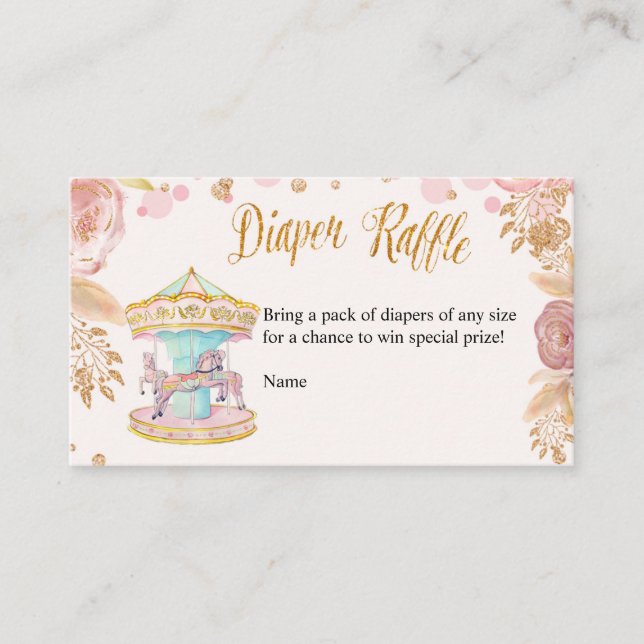 Carousel Pink Glitter Diaper Raffle Card (Front)