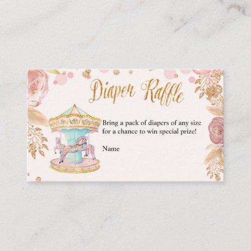 Carousel Pink Glitter Diaper Raffle Card