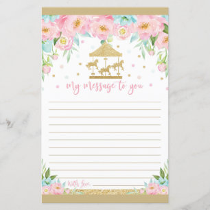 Carousel Pink Mint Time Capsule Message Sheet