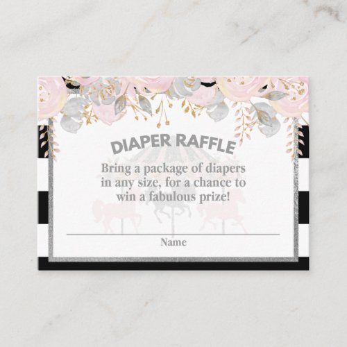 Carousel pink silver diaper raffle insert cards