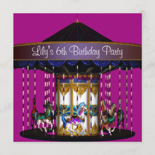Carousel Ponies Girls 6th Birthday Party Invitation