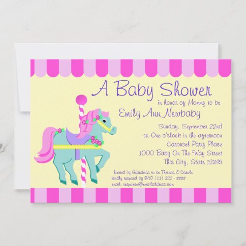 Carousel Pony Baby Shower Announcements