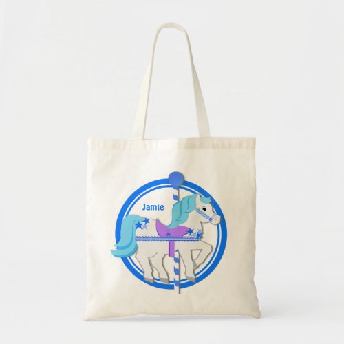 Carousel Pony Blue with Stars Tote Bag