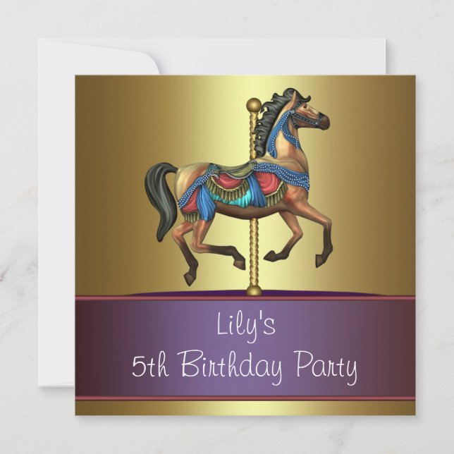 Carousel Pony Girls 5th Birthday Party Invitation (Front)