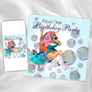 Carousel Pony Girls Birthday Party Invitation