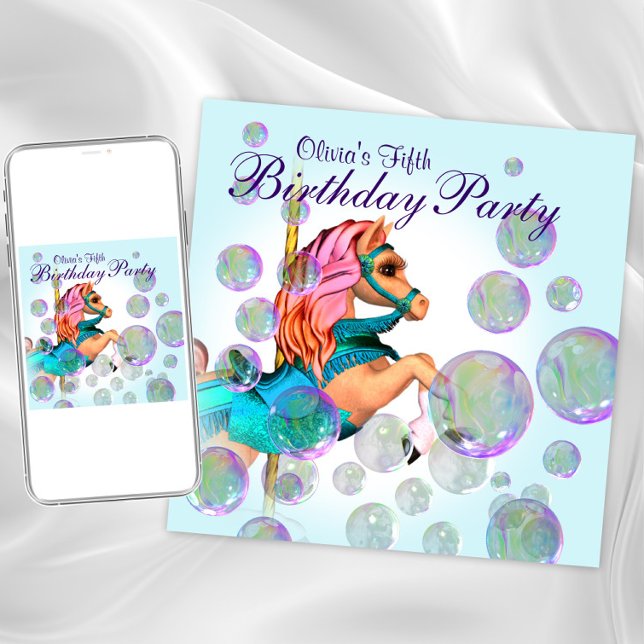 Carousel Pony Girls Birthday Party Invitation (Carousel pony any occasion invitation. Instant download and printed invitations available.)